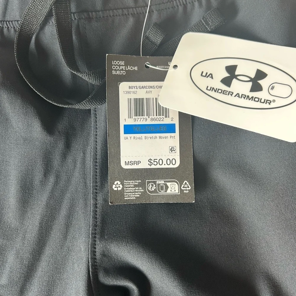 Under Armour Boys XL Rival Stretch Woven Pants Black White Ankle Zip NWT